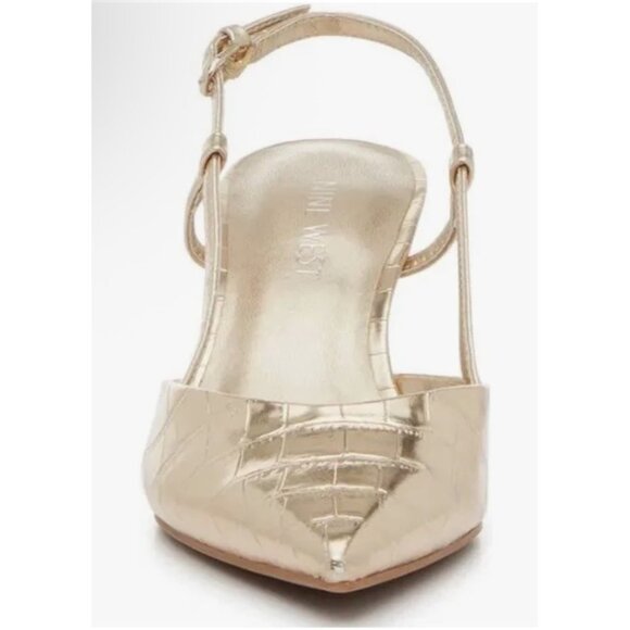 Nine West Rillas Croc Print Size 8M Kitten Pump Gold Adjustable Ankle Strap NWOB - Picture 12 of 12